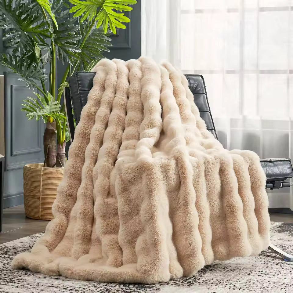 Luxury Double Layer Faux Rabbit Fur Blanket