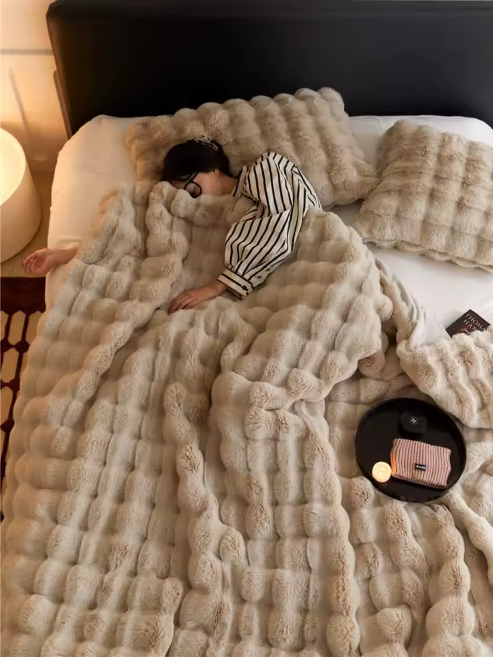Luxury Double Sided Faux Rabbit Fur Plush Throw Blanket