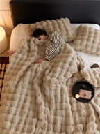 Luxury Double Sided Faux Rabbit Fur Plush Throw Blanket