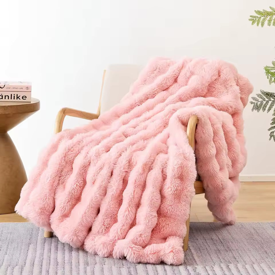 Luxury Double Layer Faux Rabbit Fur Blanket