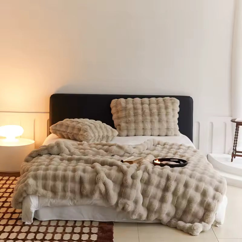 Luxury Double Sided Faux Rabbit Fur Plush Throw Blanket